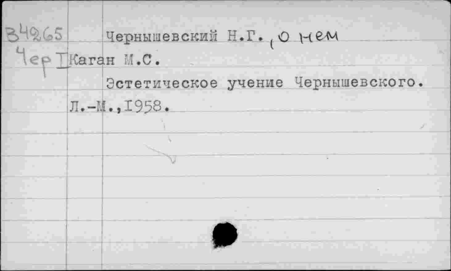 ﻿	Чепнышевский	Н.Г. . о Н££А
*1ер ’Каган И.С.		( 1
1 “	Эстетическое	учение Чернышевского.
	Л.	1958.	